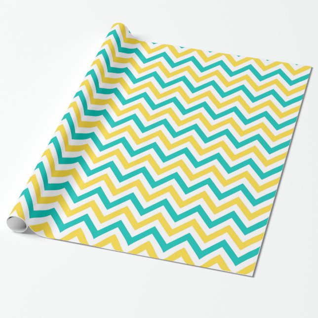 Teal, ananas, Wht Large Chevron ZigZag Mönster Presentpapper (Utrullad)