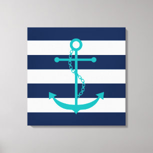 Teal Anchor på Blue Rand Canvastryck