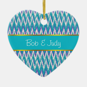 Teal and Amethyst iKat ZigZag mönster Julgransprydnad Keramik