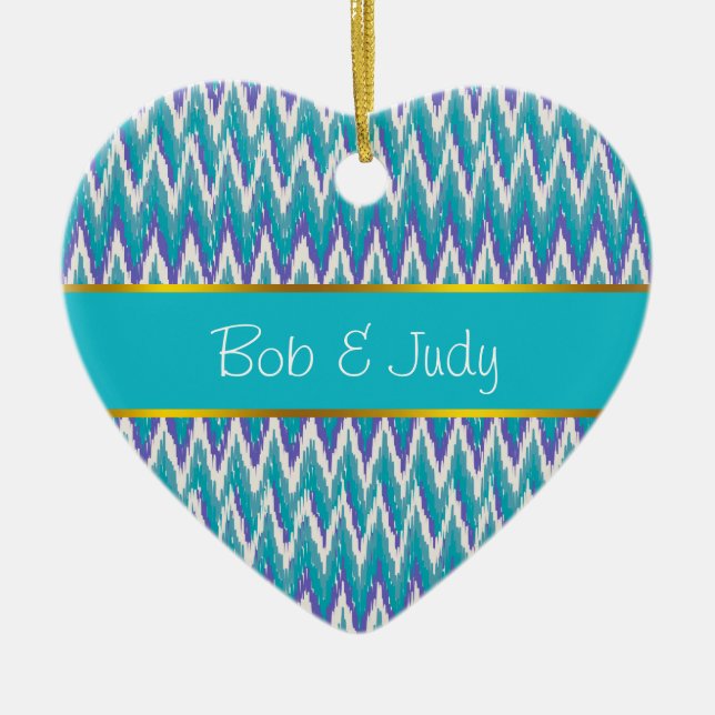 Teal and Amethyst iKat ZigZag mönster Julgransprydnad Keramik (Framsidan)