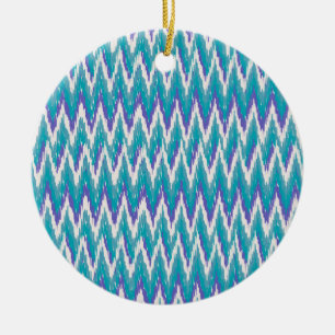 Teal and Amethyst iKat ZigZag mönster Julgransprydnad Keramik