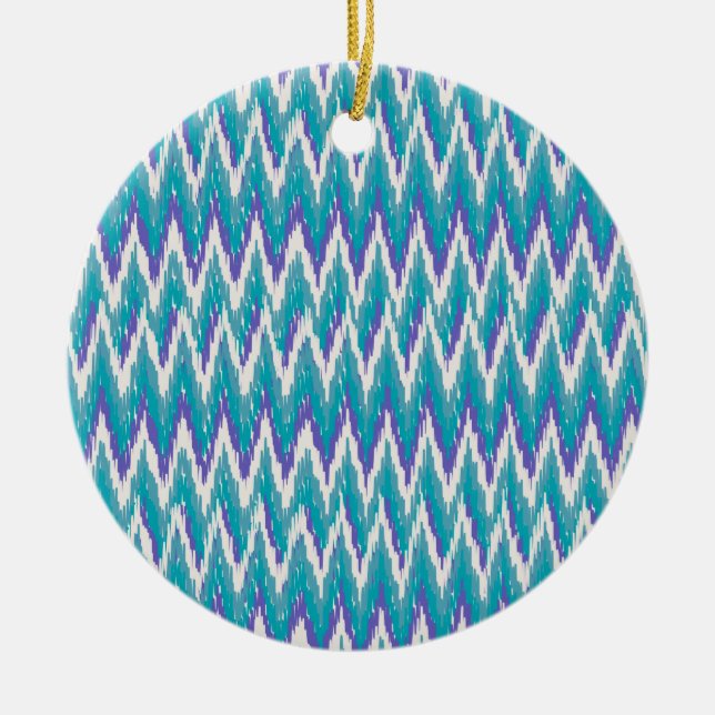 Teal and Amethyst iKat ZigZag mönster Julgransprydnad Keramik (Framsidan)