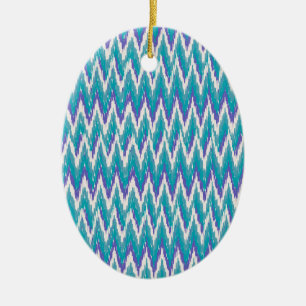 Teal and Amethyst iKat ZigZag mönster Julgransprydnad Keramik