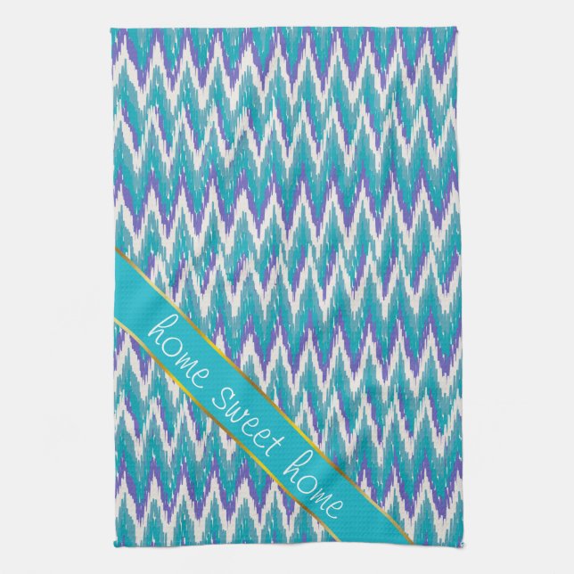 Teal and Amethyst iKat ZigZag mönster Kökshandduk (Vertikal)