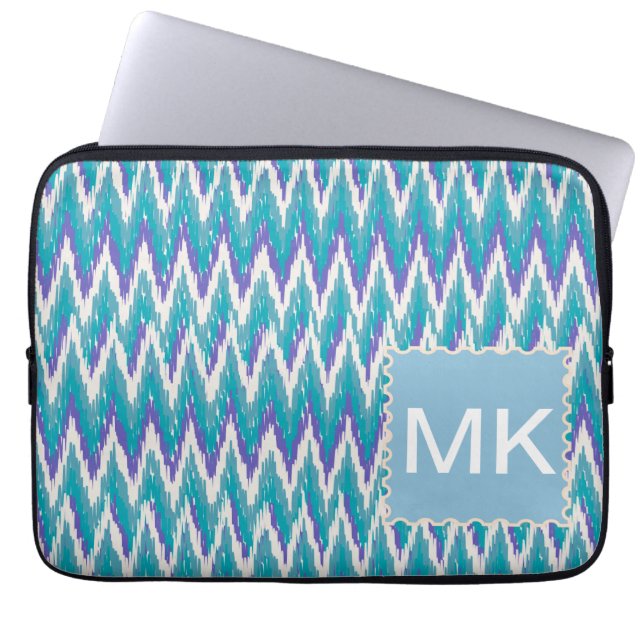Teal and Amethyst iKat ZigZag mönster Laptop Fodral (Framsidan)