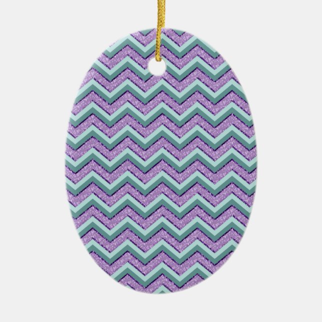 Teal and Amethyst ZigZag Julgransprydnad Keramik (Framsidan)