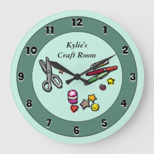 Teal and Aqua Anpassningsbar Scraproom eller Craft Stor Klocka