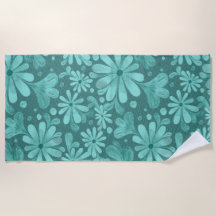 Teal and Aqua Blommigt Beach Towel