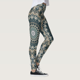 Teal and Beige Mandala Mönster Design Leggings