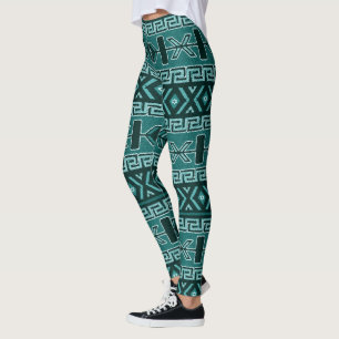 Teal and Black Aztec Mönster Leggings