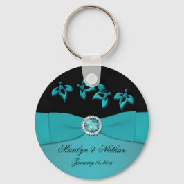 Teal and Black Blommigt Keychain Nyckelring