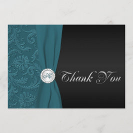 Teal and Black Damask Monogrammed tackkort Tack Kort