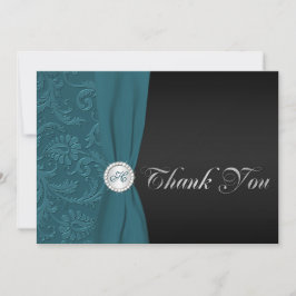 Teal and Black Damask Monogrammed tackkort Tack Kort