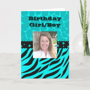 Teal and Black Giraffe Spots med Zebra ränder Kort
