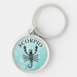 Teal and Black Horoscope Sign Scorpio Rund Silverfärgad Nyckelring