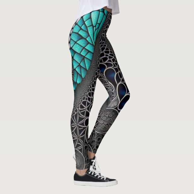 Teal and Black Line Teckning Leggings (Höger)