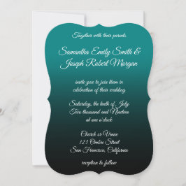 Teal and Black Ombre Elegant Calligraphy Bröllop Inbjudningar