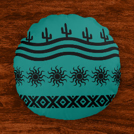 Teal and Black Southwest Mönster Rund Kudde