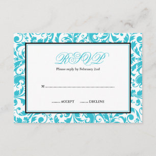 Teal and Black Swirl Damask Bat mitzvah OSA Kort
