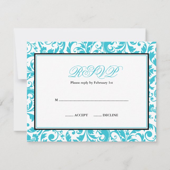 Teal and Black Swirl Damask Bat mitzvah OSA Kort (Framsida)