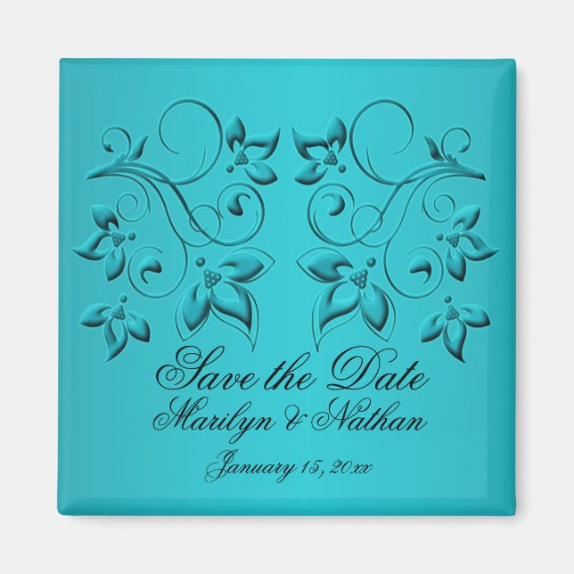Teal and Black Wedding Favor Magnet (Framsidan)