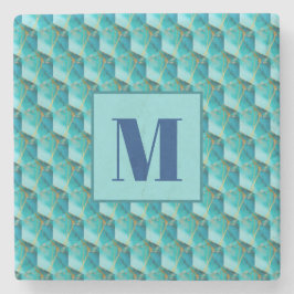 Teal and Blue Initial Stone Coaster Stenunderlägg