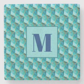 Teal and Blue Initial Stone Coaster Stenunderlägg
