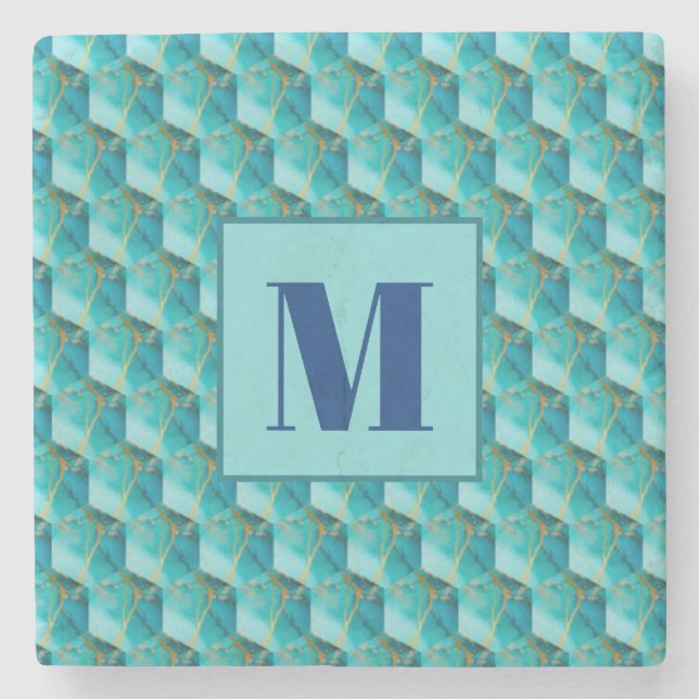 Teal and Blue Initial Stone Coaster Stenunderlägg (Framsidan)