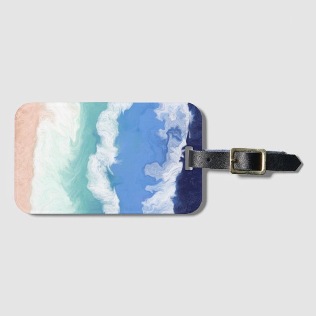 Teal and Blue Ocean Wave Digital Art Bagagebricka (Framsida horisontal)