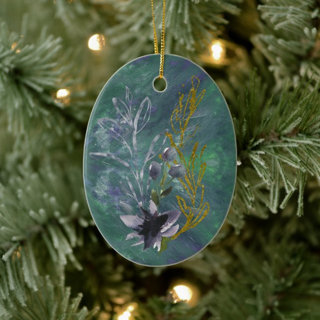 Teal and Blue Winter Botanical Fantasy Ornament (Träd)
