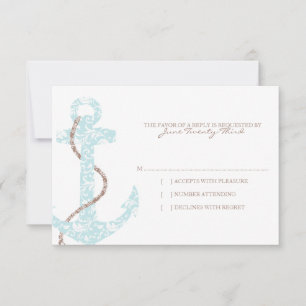 Teal and Brown Anchor Beach Wedding osa Kort
