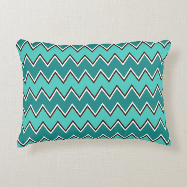 Teal and Brown Chevron Prydnadskudde (Framsidan)