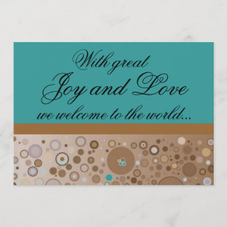Teal and Brown Circles Boy Birth Inbjudningar