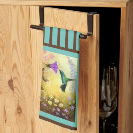 Teal and Brown Stripe Hummingbird Kitchen Towel Kökshandduk