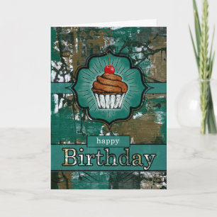 Teal and Brown Urban Graffiti Cupaka Birthday Kort