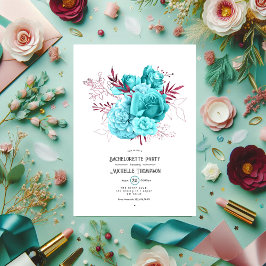 Teal and Burgundy Blommigt Bachelorette Party Inbjudningar