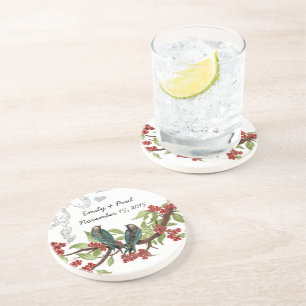 Teal and Burgundy Vintage Love birds Underlägg