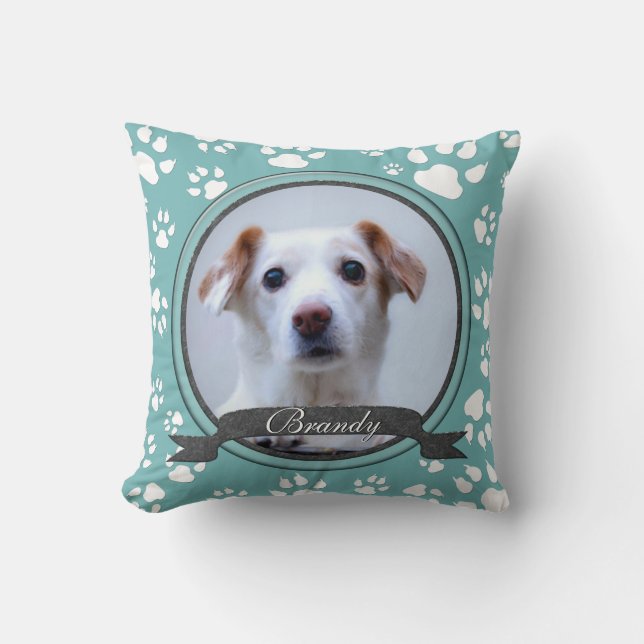 Teal and Charcol Hund Memorial Tass avtryck Kudde (Framsida)