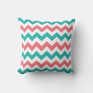 Teal and Coral Chevron Zig Zag Stripe Pillow Kudde