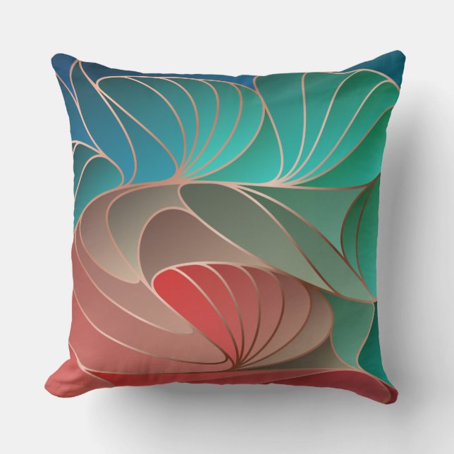 Teal and Coral New Art nouveau Kudde (Framsida)