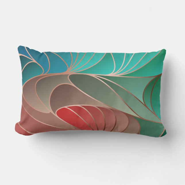 Teal and Coral New Art nouveau Lumbarkudde (Framsida)