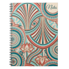 Teal and Coral Nouveau Flow Anteckningsbok
