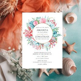 Teal and Coral Summer Beach Wedding Inbjudningar
