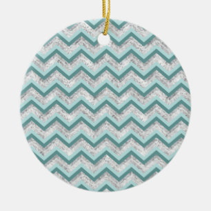 Teal and Crystal Zigzag Mönster Julgransprydnad Keramik