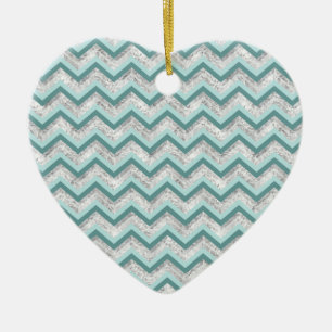Teal and Crystal Zigzag Mönster Julgransprydnad Keramik