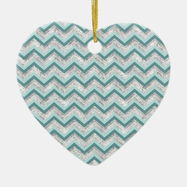 Teal and Crystal Zigzag Mönster Julgransprydnad Keramik (Framsidan)