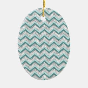 Teal and Crystal Zigzag Mönster Julgransprydnad Keramik