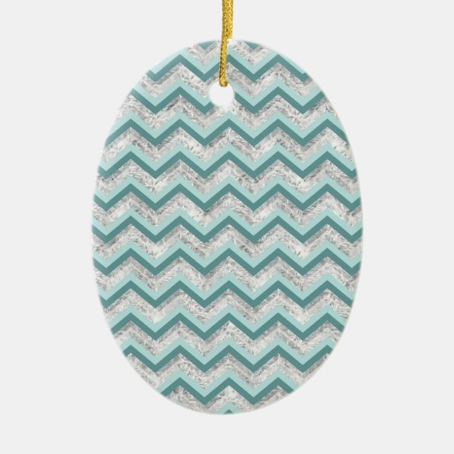 Teal and Crystal Zigzag Mönster Julgransprydnad Keramik (Framsidan)