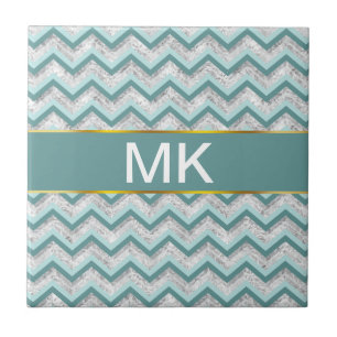 Teal and Crystal Zigzag Mönster Kakelplatta
