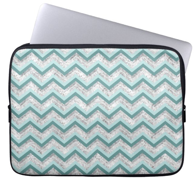 Teal and Crystal Zigzag Mönster Laptop Sleeve (Framsidan)